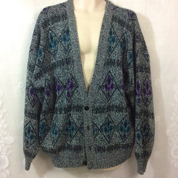 Vintage Other - Vintage Adam Sloane Marled Fleur De Lis Cardigan